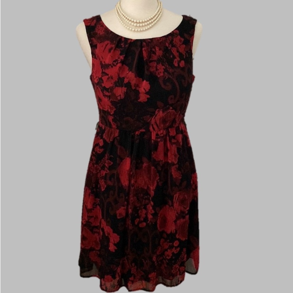 Dress Barn Rose Print Chiffon Lined Dress